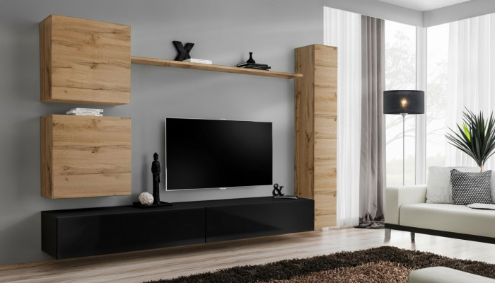 Brown wall cabinet wooden furniture designer wall shelf sideboard TV stand set
