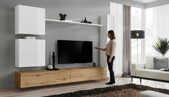 White complete set living room furniture wall unit shelf luxury wall cabinet new