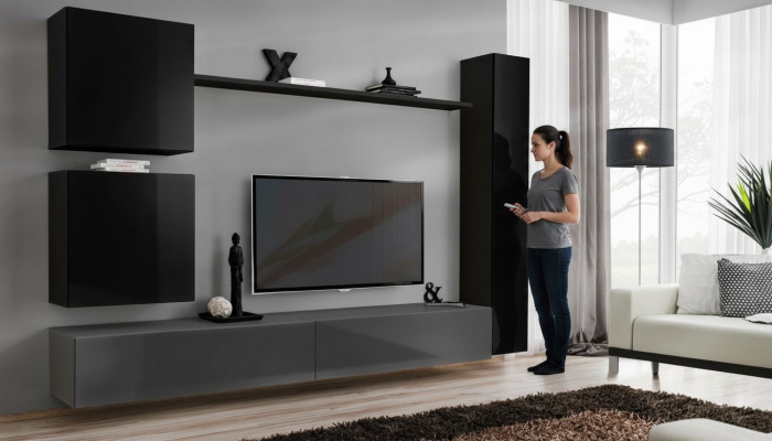 Wardrobe Living Room Furniture Wall Unit Set 6-piece Designer Wall Shelf Sideboard