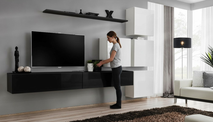 Design living room wall unit sideboard 2x wall cabinet TV lowboard 7-piece set furnishing