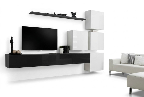 Design living room wall unit sideboard 2x wall cabinet TV lowboard 7-piece set furnishing