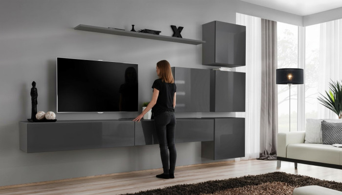 Gray modern living room wall unit design TV stand luxury sideboard cabinet new