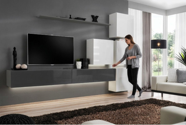 Gray wall shelf TV stand luxury complete style modern living room new furniture