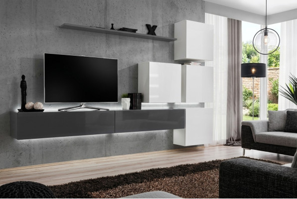 Gray wall shelf TV stand luxury complete style modern living room new furniture