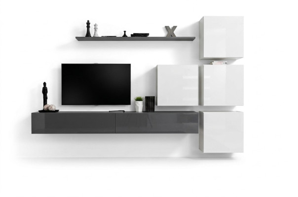 Gray wall shelf TV stand luxury complete style modern living room new furniture