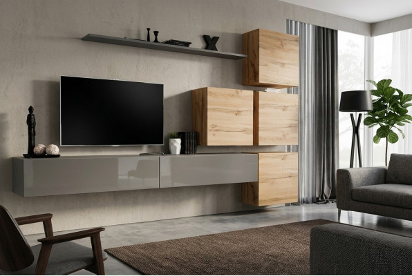 Gray TV Stand Wall Shelf Luxury Living Wall Furniture Modern Complete Sideboard