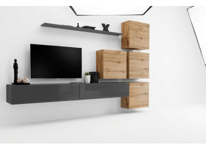Gray TV Stand Wall Shelf Luxury Living Wall Furniture Modern Complete Sideboard