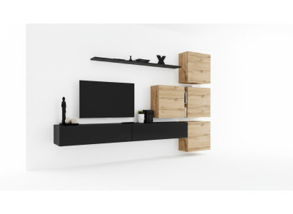 Set of 7-piece Living Room Wall Unit TV Stand Wood Luxury Set Group Wall Cabinet
