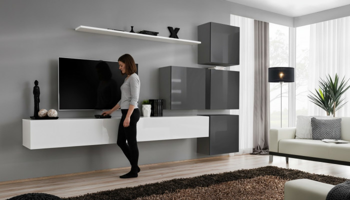 White TV stand wooden furniture set complete living room wall unit modern living room set