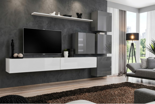 White TV stand wooden furniture set complete living room wall unit modern living room set