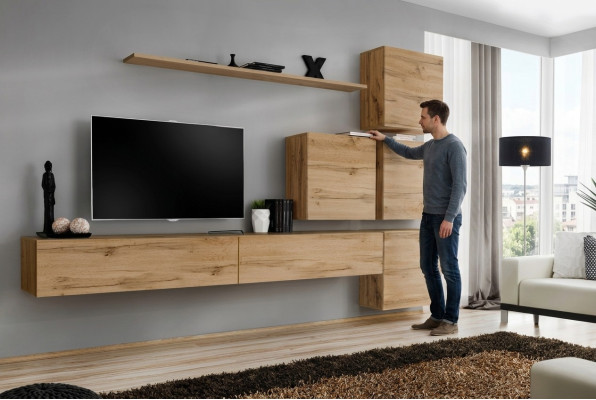 Suite Brown Set 7-piece TV Stand Complete Wall Unit Wall Shelf Modern Design