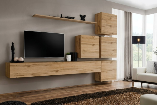 Suite Brown Set 7-piece TV Stand Complete Wall Unit Wall Shelf Modern Design