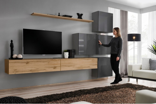 Luxury Wood Set TV Stand Wood Living Room Wall Unit Wall Shelf Design
