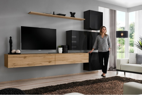 Wooden furniture living room wall TV stand wall shelf complete luxury set