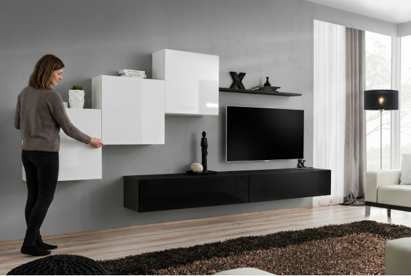 Wall unit black complete with TV stand wall shelf luxury wall cabinet design