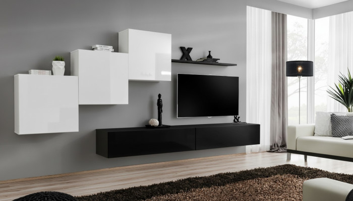Wall unit black complete with TV stand wall shelf luxury wall cabinet design