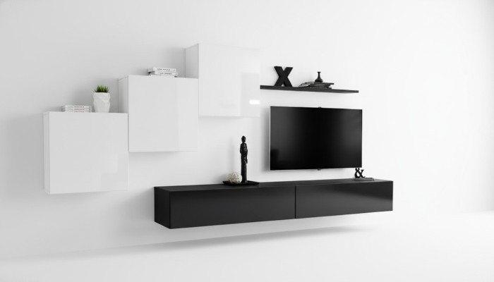 Wall unit black complete with TV stand wall shelf luxury wall cabinet design