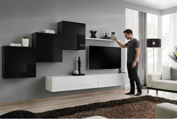 Complete designer living room 3x wall cabinets white sideboard 6-piece wall unit new