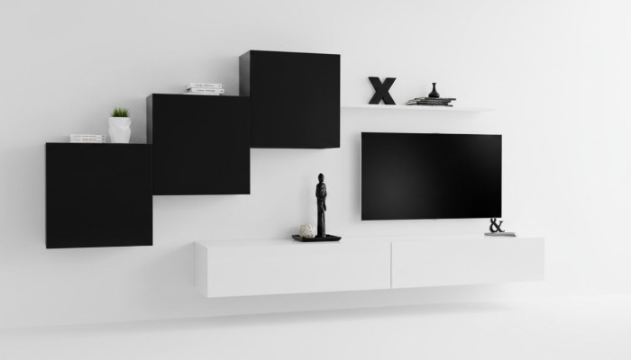 Complete designer living room 3x wall cabinets white sideboard 6-piece wall unit new
