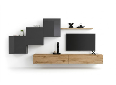 Luxury White Designer Modern Wall Unit Sideboard TV Stand Brown Living Room