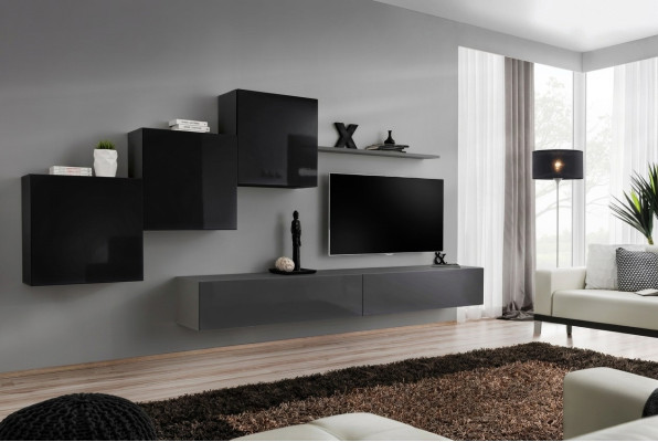 Living Room Set Wall Shelf TV Stand Gray Living Wall Luxury Cabinet Design 6-Piece New