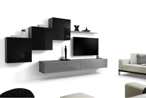 Living Room Set Wall Shelf TV Stand Gray Living Wall Luxury Cabinet Design 6-Piece New