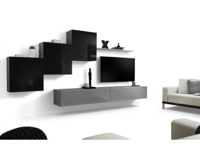 Living Room Set Wall Shelf TV Stand Gray Living Wall Luxury Cabinet Design 6-Piece New