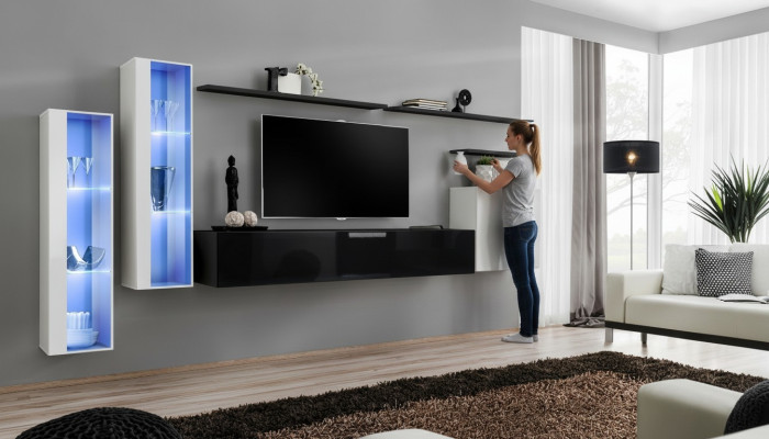 Living Room Black Set Wall Cabinet Display Cabinet Luxury Wall Units TV Stand Design New