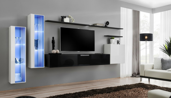 Living Room Black Set Wall Cabinet Display Cabinet Luxury Wall Units TV Stand Design New