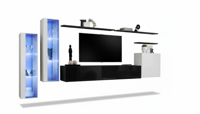 Living Room Black Set Wall Cabinet Display Cabinet Luxury Wall Units TV Stand Design New