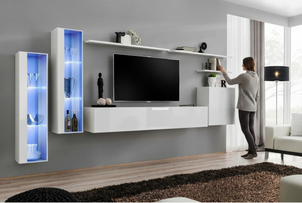 White Complete Living Room Wall Unit TV Stand Design Luxury Cabinet Wall Cabinet