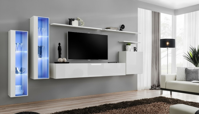 White Complete Living Room Wall Unit TV Stand Design Luxury Cabinet Wall Cabinet