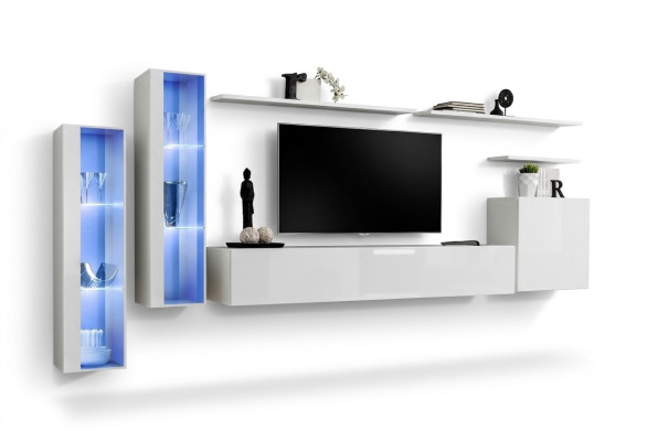 White Complete Living Room Wall Unit TV Stand Design Luxury Cabinet Wall Cabinet