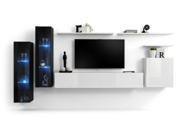 Design White Wall Cabinet Wall Shelf TV Stand Luxury Living Room Display Case New