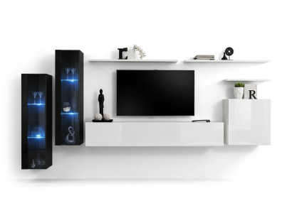 Design White Wall Cabinet Wall Shelf TV Stand Luxury Living Room Display Case New