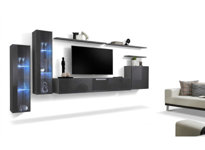 Gray Living Room Wall Unit Wall Shelf TV Stand Luxury Set Modern Furniture