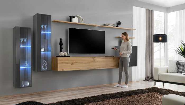 Living room set wall unit brown luxury wall cabinet TV stand complete sideboard