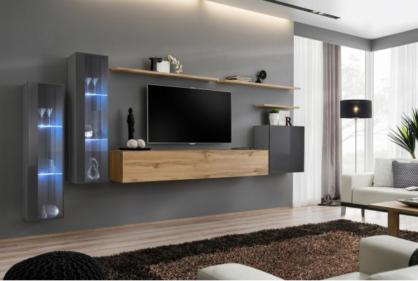 Living room set wall unit brown luxury wall cabinet TV stand complete sideboard