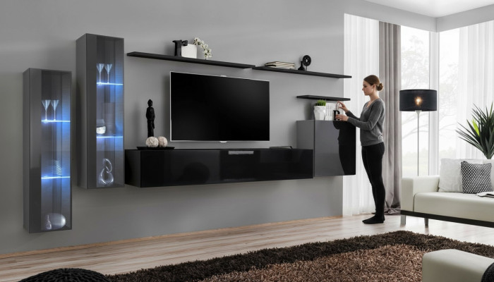 Designer black living room wall unit sideboard wall cabinet TV stand luxury set