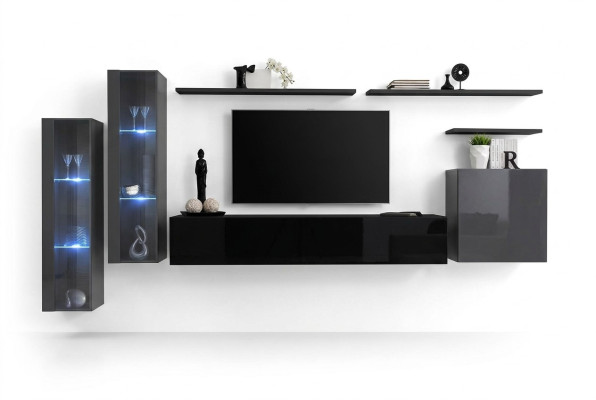 Designer black living room wall unit sideboard wall cabinet TV stand luxury set