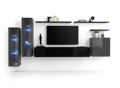 Designer black living room wall unit sideboard wall cabinet TV stand luxury set