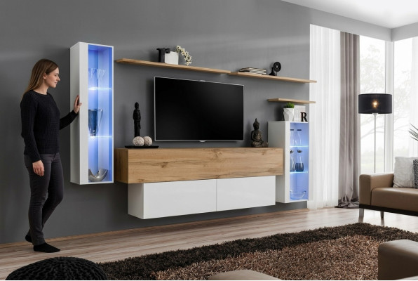 Modern wall unit, luxury wood wall shelves, living room furniture, designer furnishings