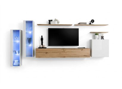 Modern wall unit, luxury wood wall shelves, living room furniture, designer furnishings