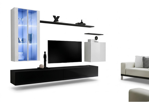 Black TV Stand Living Room Designer Complete Set Wall Shelf Modern New Furniture