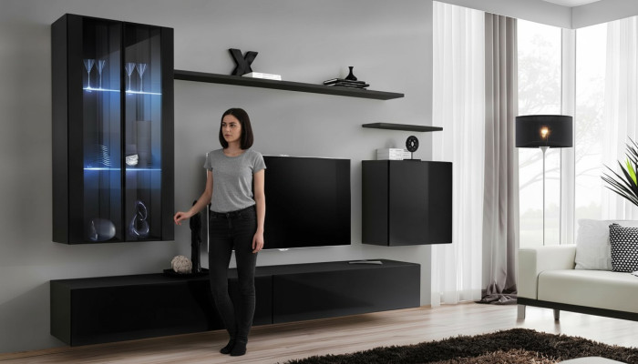 Living room furniture wall unit wall cabinet sideboard black luxury wooden furniture