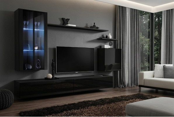 Living room furniture wall unit wall cabinet sideboard black luxury wooden furniture