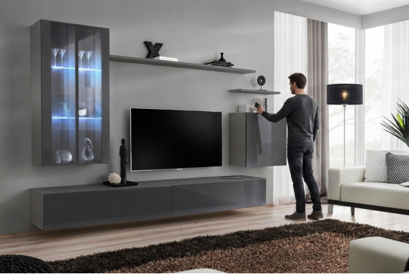 Gray wall unit, living room furniture, wall cabinet, wooden furniture, luxury sideboard, new