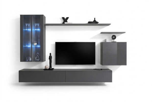 Gray wall unit, living room furniture, wall cabinet, wooden furniture, luxury sideboard, new