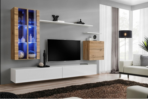 White New Living Room Wall TV Stand Wall Cabinet Wooden Furniture Style Luxury Modern