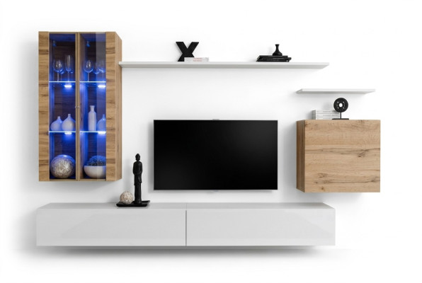 White New Living Room Wall TV Stand Wall Cabinet Wooden Furniture Style Luxury Modern